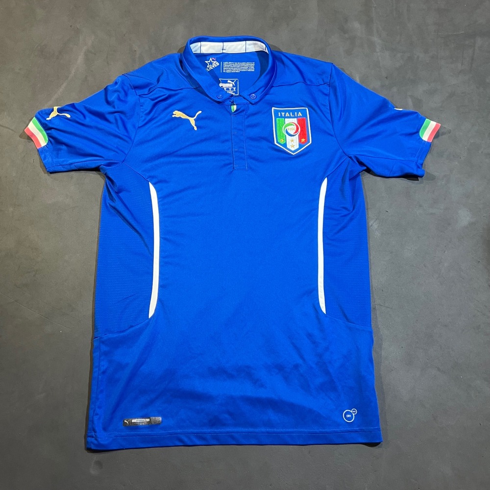 Italy 2014 World Cup Home Jersey Medium Puma FIGC Blue Soccer Jersey Authentic